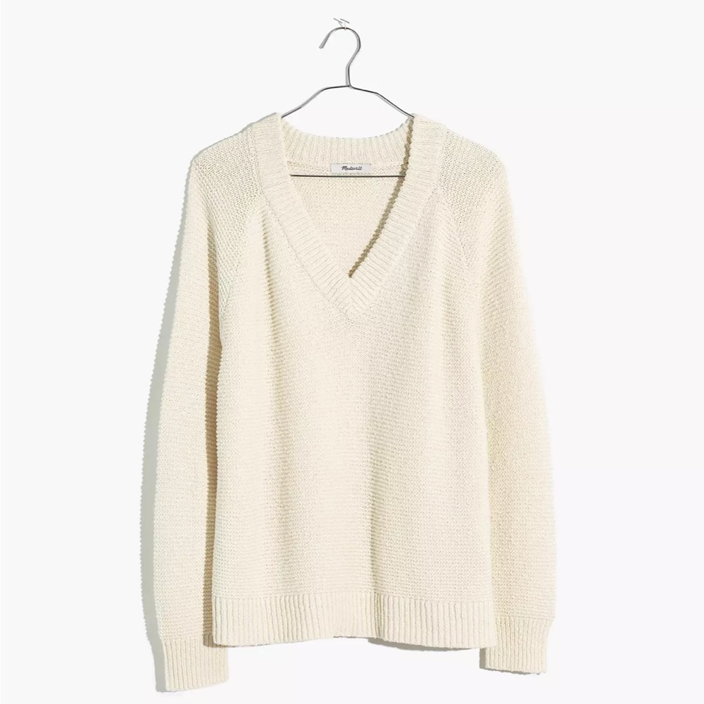 Madewell white Arden V-Neck Crop Pullover Sweater